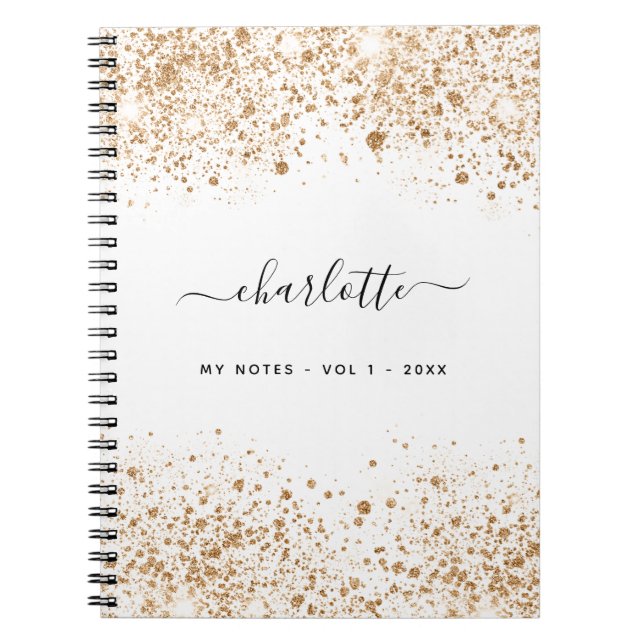 White gold glitter name script glamourous notebook (Front)