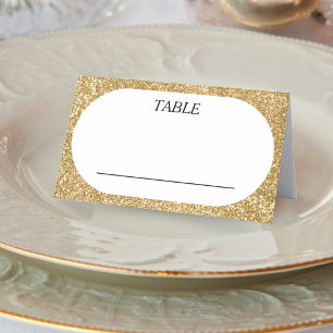 White & Gold Glitter Oval Wedding Reception Place Card