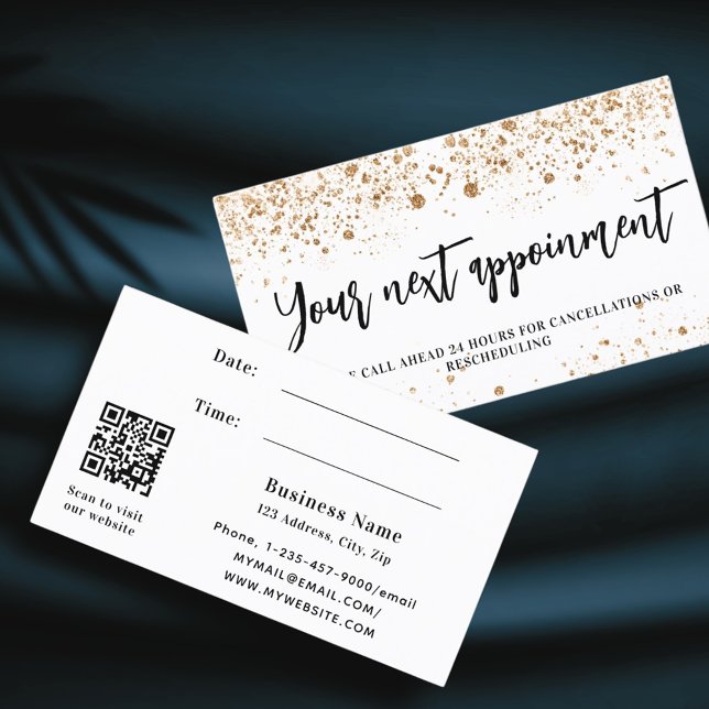 White gold glitter QR business appointment card (Creator Uploaded)