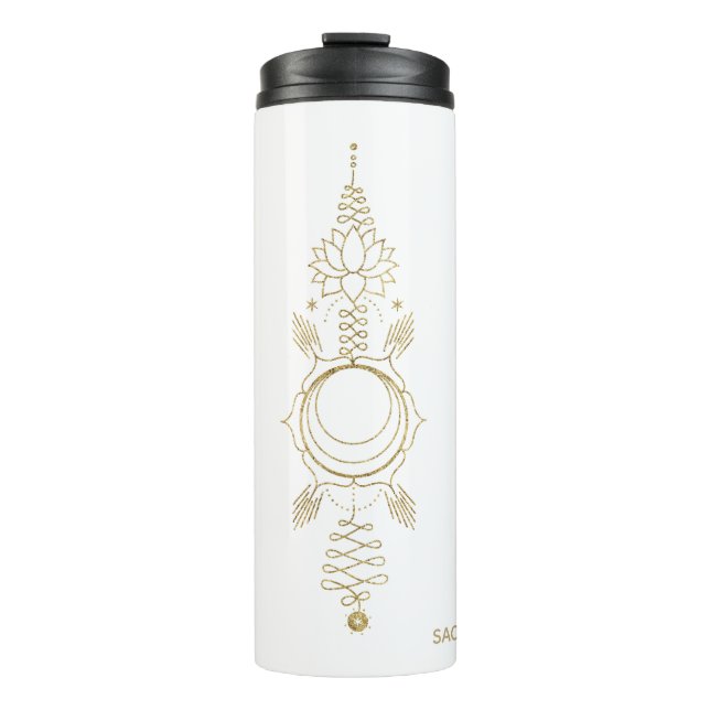 *~* White Gold Glitter SACRAL Chakra Totem Thermal Tumbler (Front)