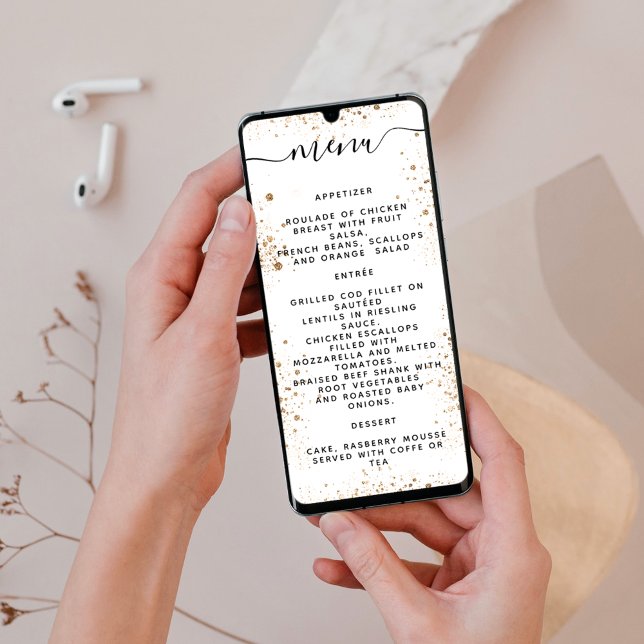 White gold glitter sparkles program menu card (Creator Uploaded)