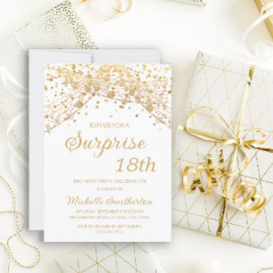 White Gold Glitter Surprise 18th Birthday Invitation