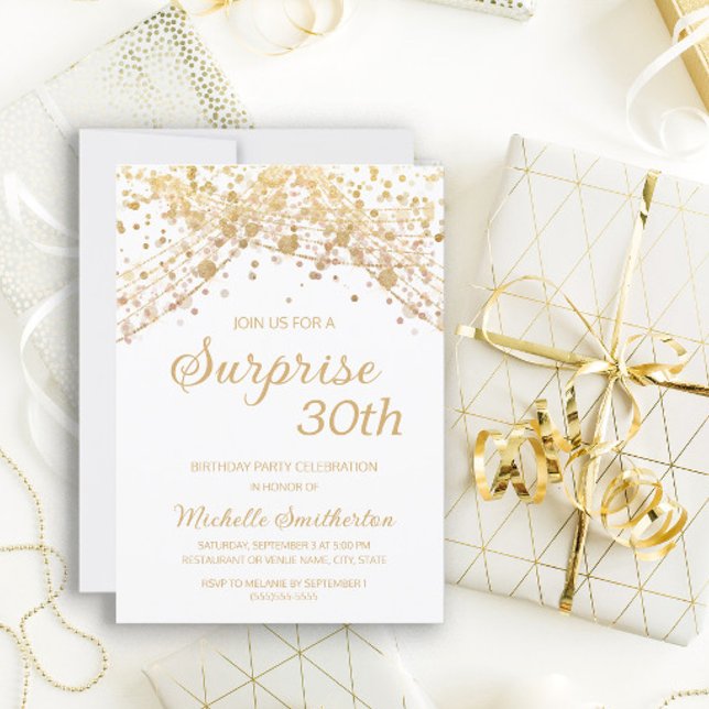 White Gold Glitter Surprise 30th Birthday Invitation (Creator Uploaded)