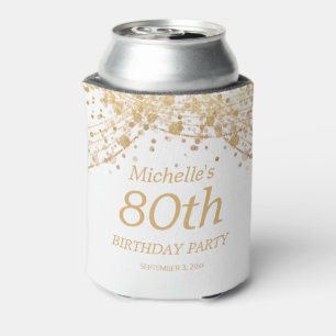 White Gold Glitter Surprise 80th Birthday  Can Cooler