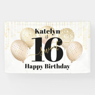 White Gold Glitter Sweet 16 Birthday Balloons Bold Banner