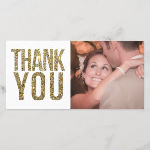 White & Gold Glitter Thank You Photo Cards