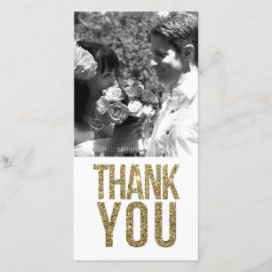 White & Gold Glitter Thank You Photo Cards