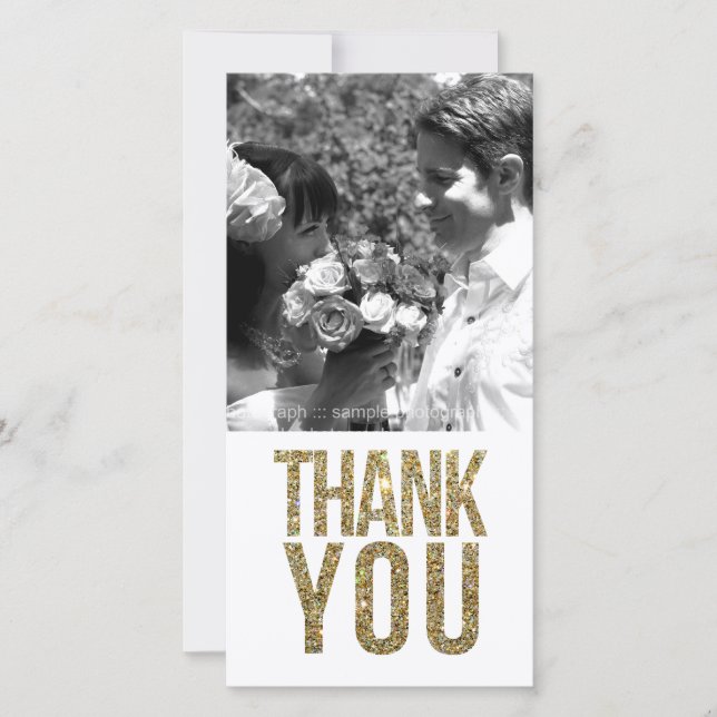 White & Gold Glitter Thank You Photo Cards (Front)