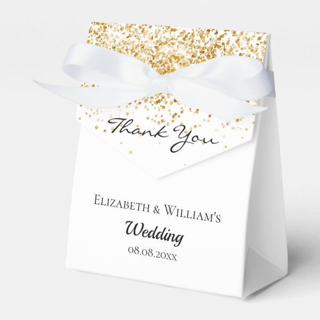 White gold glitter thank you wedding favour box (Front Side)