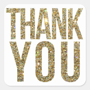White & Gold Glitter Thank You Wedding Sticker