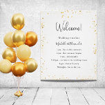 White gold glitter wedding program details poster<br><div class="desc">A modern,  elegant wedding program,  timeline.  A white background decorated with faux gold glitter dust. Personalise and add your names and wedding details. Black coloured letters.  If you have more text it's possible to reduce the line space.</div>