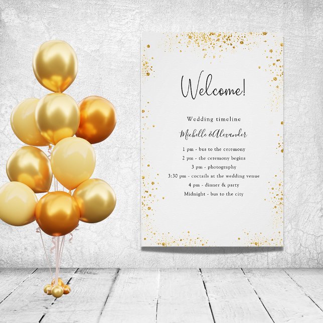 White gold glitter wedding program details poster (Creator Uploaded)