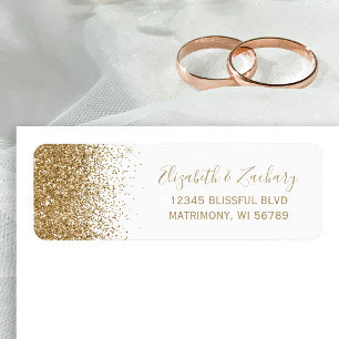 White Gold Glitter Wedding Return Address