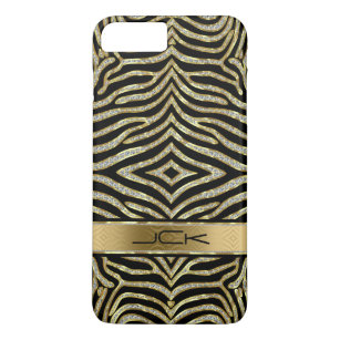 White & Gold Glitter With Black Zebra Stripes iPhone 8 Plus/7 Plus Case