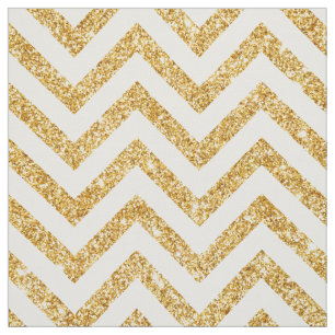 White Gold Glitter Zigzag Stripes Chevron Pattern Fabric