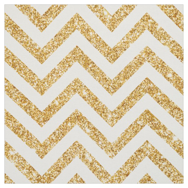 White Gold Glitter Zigzag Stripes Chevron Pattern Fabric (Swatch)