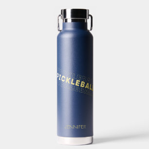 White Gold Gradient Pickleball Typography Name Water Bottle