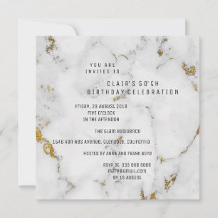 White Gold Gray Marble Geometric Square Party Invitation