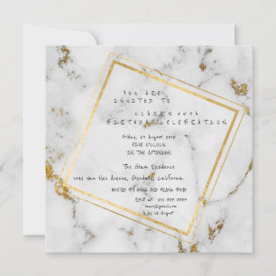 White Gold Gray Marble Geometric Square Party Invitation