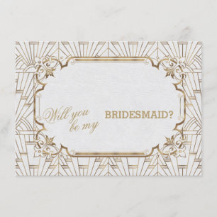 White Gold Great Gatsby Art Dec Wedding Bridesmaid Invitation