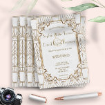 White Gold Great Gatsby Art Deco 1920s Wedding Invitation<br><div class="desc">White Gold Great Gatsby Art Deco 1920s Wedding
Unique and elegant design featuring Roaring 20s Great Gatsby vintage faux gold ornamental style on a white textured background. Use Customize tool to add your info. For matching items,  please,  visit my White Gold Great Gatsby Art Deco 1920s Collection.</div>