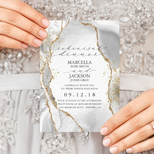 White, Gold & Grey Mist Agate Dinner Rehearsal Invitation