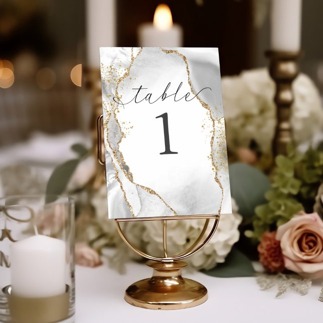 White, Gold & Grey Mist Agate Table Card (Creator Uploaded)
