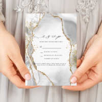 White, Gold & Grey Mist Agate Wedding RSVP