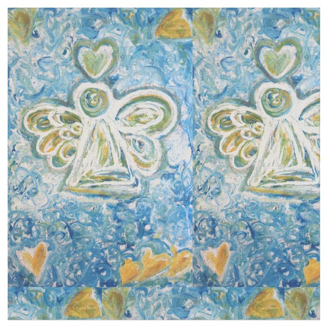 White Gold Guardian Angel Art Fabric Material (Close Up)