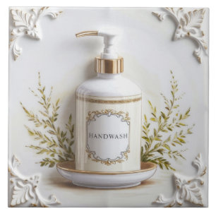White & Gold Hand wash Soap Bottle Funny Bathroom Tile