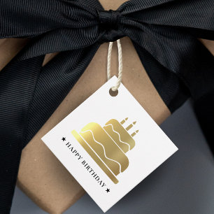 White & Gold Happy Birthday Cake To From Favour Tags