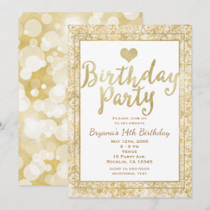 White & Gold Heart Glam Birthday Party Invitation