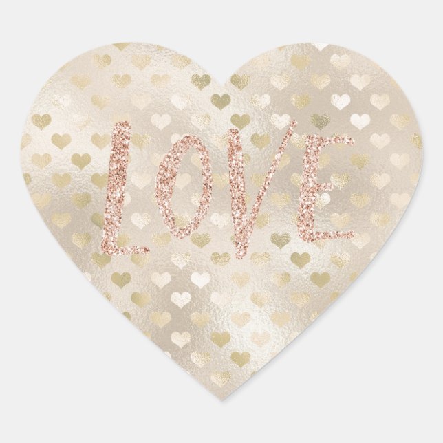 White Gold Hearts Blush Pink Glitter Love Heart Sticker (Front)