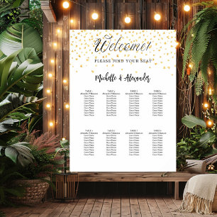 White gold hearts modern wedding 9 seating chart