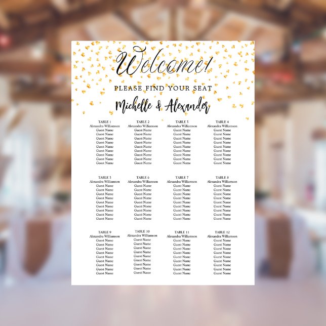 White gold hearts modern wedding seating chart (Creator Uploaded)