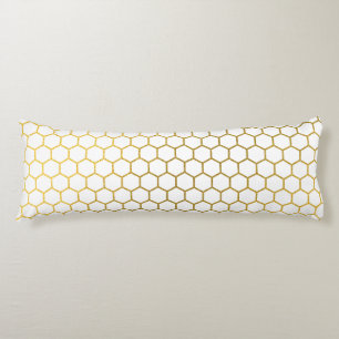 White & Gold Hexagon Geometric Pattern Body Cushion