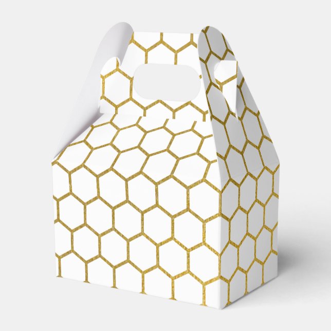 White & Gold Hexagon Geometric Pattern Favour Box (Front Side)