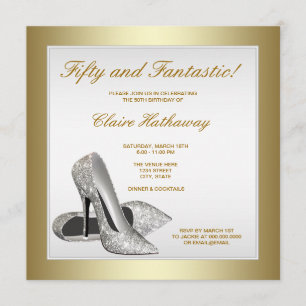 White Gold High Heels Womans 50th Birthday Invitation