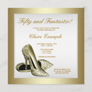White Gold High Heels Womans 50th Birthday Invitation