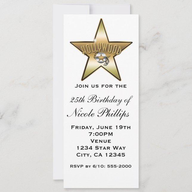 White & Gold Hollywood Star Retro Invitation (Front)