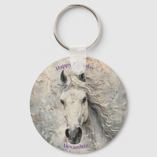 White Gold Horse Lover Birthday Personalised Key Ring