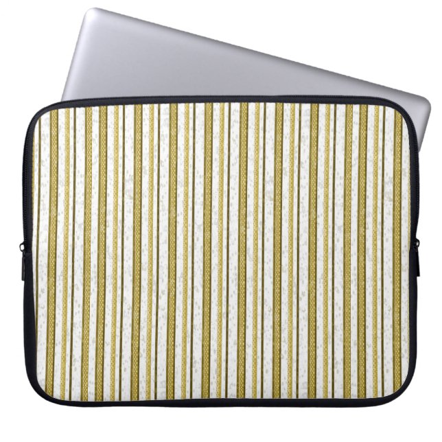 White gold lace stripes pattern laptop sleeve (Front)