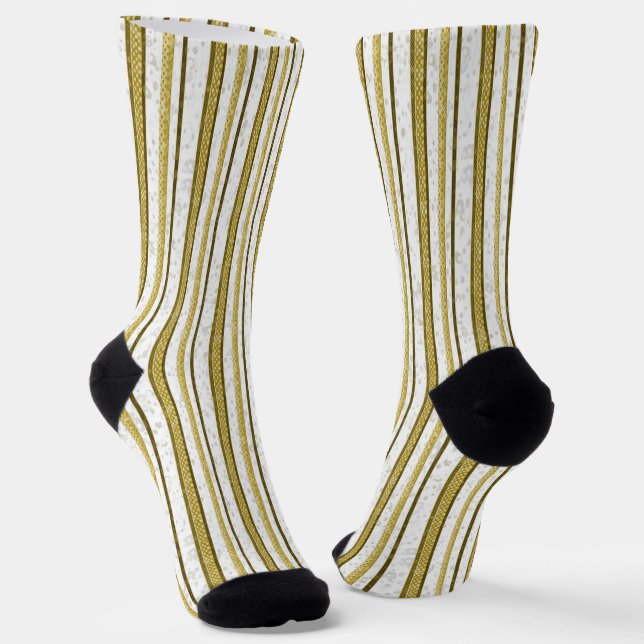 White gold lace stripes pattern socks (Angled)
