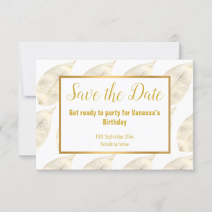 WHITE GOLD LEAF ELEGANT SAVE THE DATE RSVP CARD