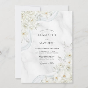 White Gold Leaf Wedding Invitation