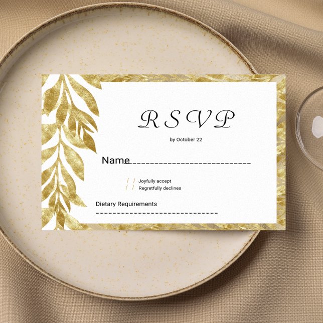 White gold leaves elegance floral RSVP Invitation (White gold leaves elegance floral RSVP)