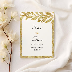 White gold leaves elegance floral Save The Date Invitation