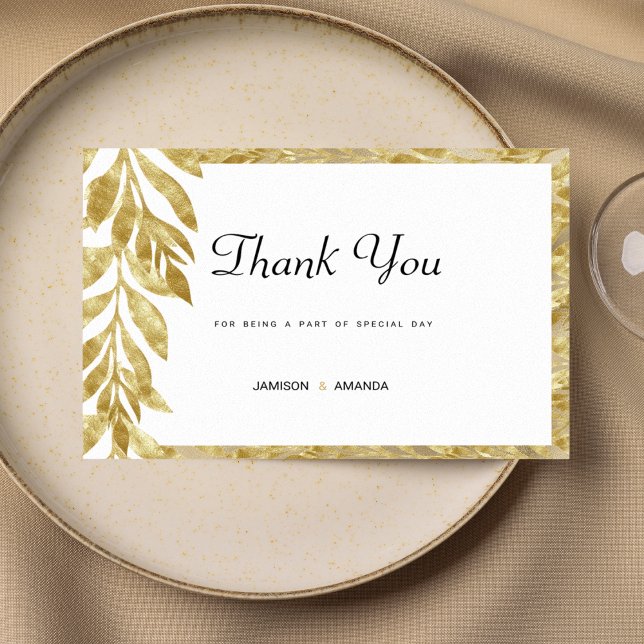 White gold leaves elegance floral Thank You Invitation (White gold leaves elegance floral Thank You)