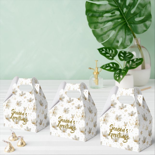 White Gold Leaves & Snowflakes Pattern Favour Box (Multiple)