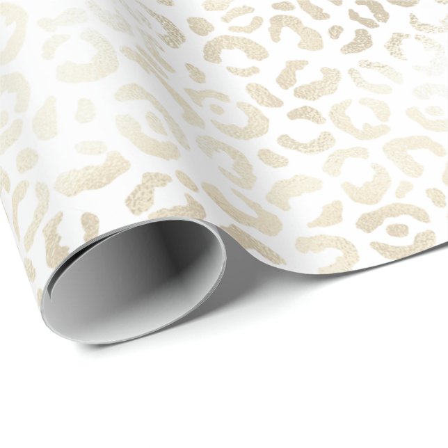 White Gold Leopard Print Wrapping Paper (Roll Corner)